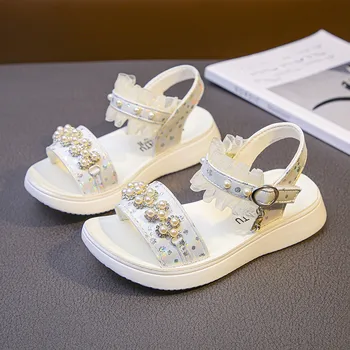 Fete Sandale 2022 Vară pentru Copii Princess Pearl Pietre Elevii Fund Moale Copiii Apartamente Anti-Alunecos Pantofi de Plaja 26-37