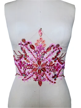 Fierbinte!realizate manual cu cristale trim patch-uri de culoare roz coase pe Pietre aplicatiile 35*22cm pentru rochie sus fusta curea accesorii DIY