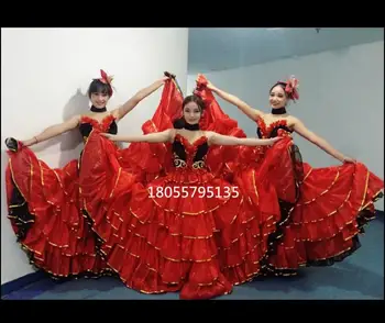 Flamenco spaniol Rochie Roșie Samba Costume de dans Femeie Deschiderea Festivalului Cancan Etapa a Efectua