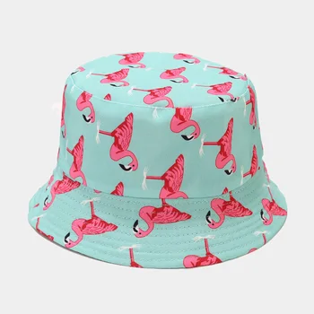 Flamingo găleată pălărie capac casual reversibile femei panama în aer liber protecție solară două laterale purta bumbac palarie de soare tipărite palarie de soare dropship