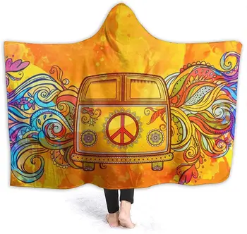 Flanel Portabil Pătură Hippie de Mașini de Epocă, Un Mini-Van Halat Folie Ultra Moale Arunca în Interior sau în aer Liber, cu Gluga Pătură 80x60inch