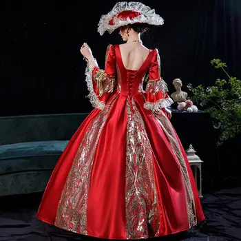 flare sleeve de aur.vin rosu cu paiete broderie rococo rochie de bal Renașterii Rochie de regina Victorian/Belle Marie Antoinette