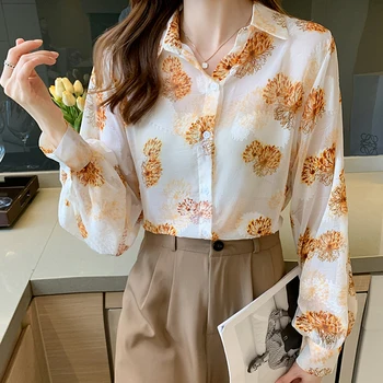 Florale Imprimare cu mâneci Lungi Tricou Femei Primavara All-meci Brodate Liber Șifon Top Felinar Camasa cu Maneci Moda coreeană