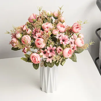 Flori Artificiale Retro Mătase Trandafir Buchet Hortensie Mireasa De Epocă Deține Fals Casa De Flori De Nunta De Decorare Accesorii