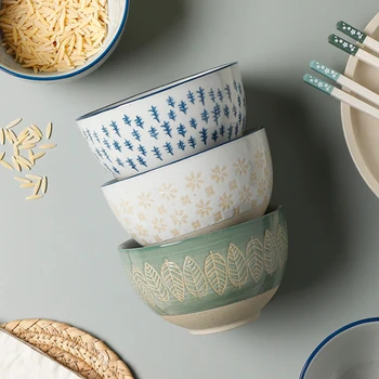 Flori Japoneze Cereale Set Castron Ceramic Rezistent La Caldura Bucătărie Supa De Taitei Boluri Pictate Manual, Cuptor Cu Microunde Tacamuri