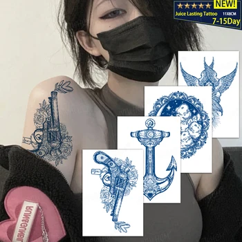 Flori Pistol engleză Autocolante Tatuaj Temporar rezistent la apa Tatuaj Autocolante Bărbați și Femei de Lungă Durată Albastru mitralieră Tatuaj Fals