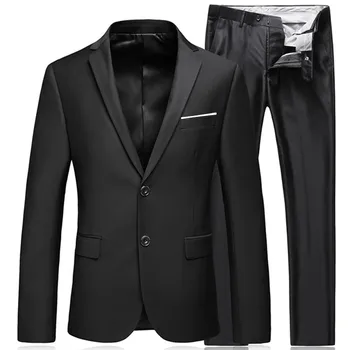 Frumos Oameni de Afaceri Modă de Înaltă Calitate Domn Negru 2 Bucata Costum Set / Sacouri Sacou Haina Pantaloni Pantaloni Clasice