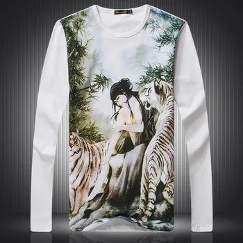 Frumusețea tigri model de imprimare de tip boutique de moda cu maneci lungi tricou Toamna anului 2018 Nou de înaltă calitate din bumbac de lux tricou barbati M-4XL