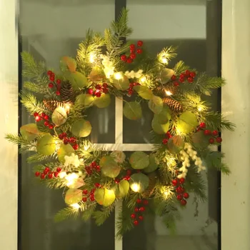 Frunza artificială Coroană de flori Agățat de Perete Bijuterii 55CM Ornamente de Crăciun, Petrecere Acasă Decoratiuni Pânză de Mătase Roșie, Fructe de Plastic Garland