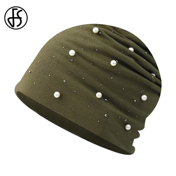 FS 2021 Elegant Armata Verde de Iarnă Tricotate Pălării Beanie Pentru Femei Barbati Streetwear Hip Hop Capace Cu Perla în aer liber Ține de Cald Capac de Schi