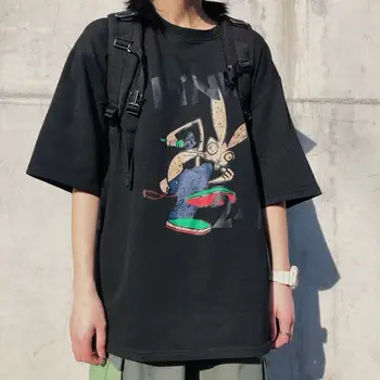 Funny Bunny Liber Maneca Scurta Top T-shirt Retro Stil Hong Kong Cuplu tricou Rotund Gât Jumătate Maneca T Shirt Femei