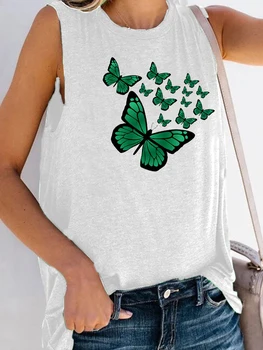 Fără Mâneci Femei Tricou Butterfly Print Grafic Tricouri Tricou Femei Casual De Vara Tricou Topuri Haine Femme Roupas Femininas