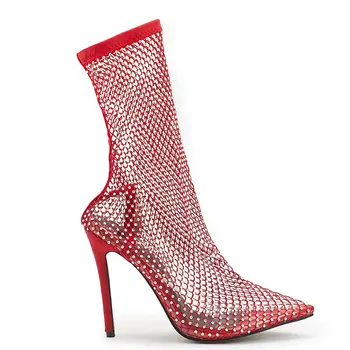 Gnazhee Sexy Cristale Plase De Șosete Cizme Pentru Femei Pantofi Subliniat Toe Tocuri Inalte Aluneca Pe Vara Boot Sock