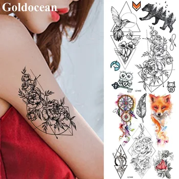 GoldOcean Negru Geometrice Flora Humminbirds Tatuaje Temporare Autocolante Body Art, Pictura Impermeabil Tatuaj Fals Personalizate Brațul Tatuaje