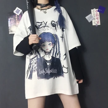 Gotic Haine Largi Tricouri Stil Harajuku Imprimare Anime Tricou Streetwear Femei Maneci Scurte Femeie T-shirt E Haine de Fata