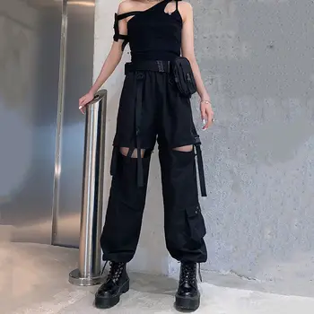 Gotic Pantaloni Femei Harajuku Negru de Talie Mare Hippie Streetwear Kpop Supradimensionat Mall Goth Largă Y2k Pantaloni pentru Femeie