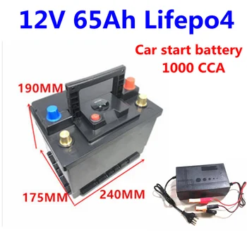 GTK auto start baterie 12V 65Ah Lifepo4 12.8 V 60Ah bateria cu Litiu pentru CCA 1000 mașina începe RV sistem solar+Incarcator de 10A