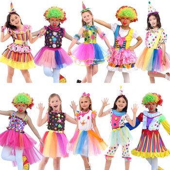 HalloweenKids Copii Clovn de Circ Costume cu Peruci Multicolore Nas Pantofi Rochie Fancy Purim Petrecere de Crăciun Dress Up