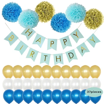 HAOCHU 37pcs/set Hârtie Colorată Pom Pom Baloane din Latex Happy Birthday Bunting Ghirlanda Pentru Petrecere de Aniversare pentru Copii Decor
