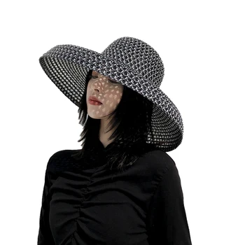 Hepburn Negru ochiurilor de Plasă Respirabil Pălărie de Paie pe Plajă în aer liber Femei Pălării Mari Margine Largă Vara Panama Pălărie de Soare Vizitatori Pentru Femei 헬렌카민스키