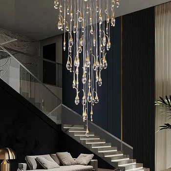 HUAYI Personalizate Holul Hotelului Proiect de Cupru Pandantiv Mare Lumină Agățat de Lux Moderne Candelabru de Cristal K9