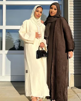 Iarna A Deschide Abaya Kimono Cardigan Dubai Ramadan Eid Caftan Musulmane Hijab Rochie Turcia Islam Îmbrăcăminte Halat Femme Musulmane Vestido