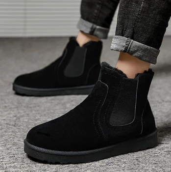 Iarna Barbati Cizme Glezna Apartamente de Culoare Solidă pentru Bărbați Pantofi de Moda Mens Alunecare Pe Pantofi Casual 2022 Negru Gri Zăpadă Cizme Pantofi Plat Om