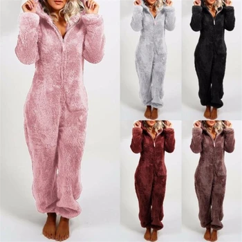 Iarna Cald Pijamale Femei, Pijamale Pufoase De Lână Salopete, Pijamale General Capota Seturi De Pijamale Pentru Femei, Adulți-