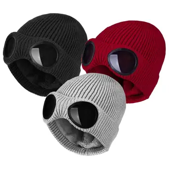 Iarna Cald Tricot Pălării cu Ochelari Multi-Funcția de Capace de Pluș Termică Windproof Capace pentru Barbati Femei Unisex Patinaj Drumeții