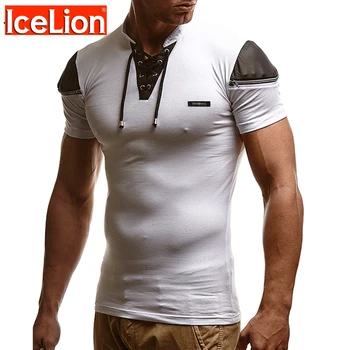IceLion Vara Tricou Barbati Fitness Short Sleeve Solid Slim Fit Cordon Stand Guler Barbati Tricou de Moda Mozaic Bărbați T-shirt