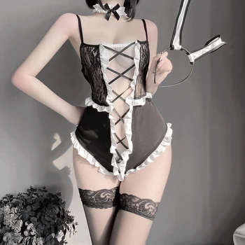 Iepurasul de Cosplay, Costume Sexy de Dantelă Bowknot Lenjerie de Iepure Body Erotic Bandaj Înfășurat în Piept Cadou Dulce pentru Femei Prietena