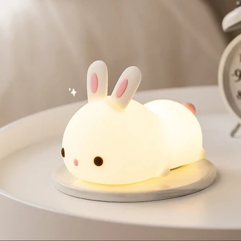 Iepure Silicon Moale Animale Drăguț Lampi USB Baterie Reîncărcabilă Lumini de Noapte Frumoasă Jucărie Pentru Copilul pe Masa din Dormitor Decor de birou