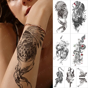 Impermeabil Tatuaj Temporar Autocolant Indian Vultur Pădure Flash Tatuaje Cu Pene Dream Catcher Body Art Brațul False, Tatuaj Femei Bărbați