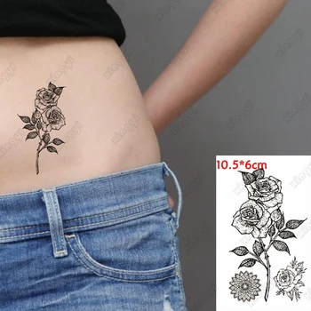 Impermeabil Tatuaj Temporar Autocolant Negru De Floarea-Soarelui Floare Trandafir Copii Fete Tatuaj Body Art Transfer De Apă Flash Tatuaj Femei Bărbați