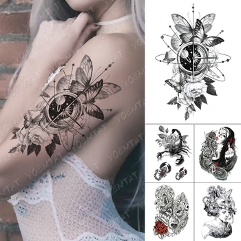 Impermeabil Tatuaj Temporar Autocolante Floare Trandafir Bujor Fluture Planeta Ceas Flash Tatuaje Femei Body Art Fals Tatuaj Bărbați
