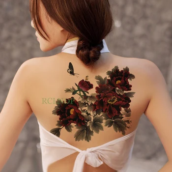 Impermeabil Tatuaj Temporar Sticker de mari dimensiuni floare de bujor body art pe spate tatuaj autocolante flash tatuaj tatuaje false pentru femei
