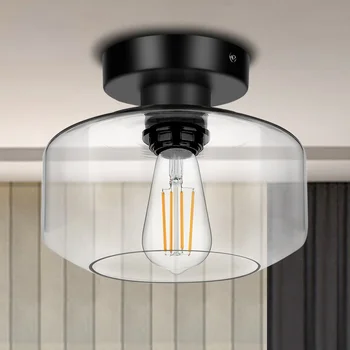 Industriale Lumina Plafon Semi Flush Mount Interioară corp de iluminat cu Lampă din Sticlă Clară Nuanta de Fermă Hol Dormitor