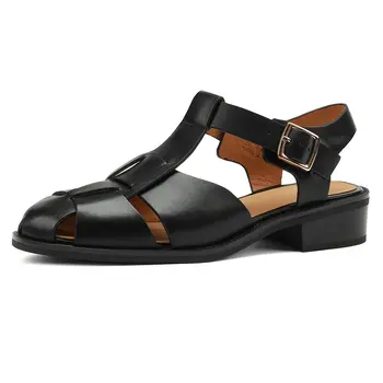 Ins Femei Brand Din Piele Groasă Tocuri Joase Sandale De Vara Din Piele Roma Stil Casual Pantofi Pentru Femeie Sandale Noi Pompe