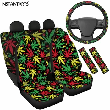 INSTANTARTS Cannabis Leaf Design Universal Față/Spate Protector Reggae Frunze Durabil Centura de siguranță Capac Capac Volan