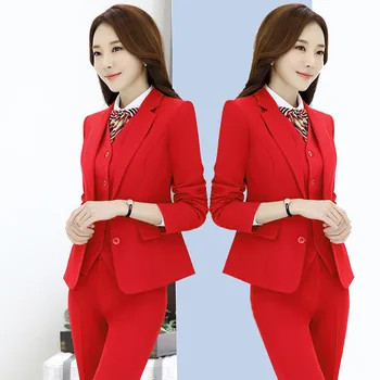 IZICFLY Nou Roșu Formale Pantaloni Set Uniform de Modele Pentru Femei Costume Cu Pantaloni Office Sacouri Elegante de Afaceri Uzura de Muncă
