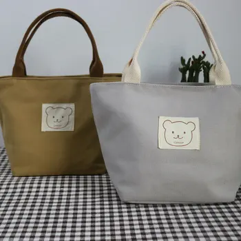 Japonez Culoare Solidă Simplu Panza Geantă de mână Drăguț Urs de Imprimare Pânză Eticheta Multi-scop