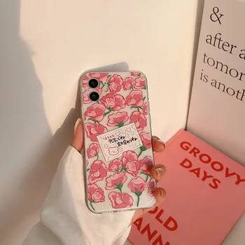 Japonia și Coreea de Sud Floare Roz Telefon Caz pentru Iphone 12 Pro Max Full Screen Pictura Craft din Silicon Jumătate de Pachet Caz de Telefon