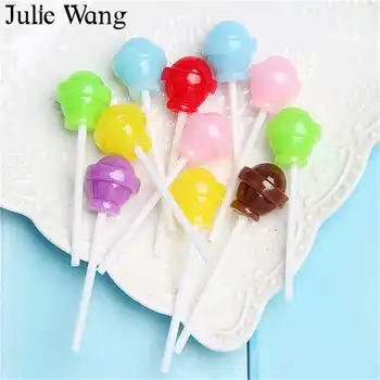 Julie Wang 10BUC Rășină Lollipop Bomboane Noroi Farmece Multi-color Alimente Artificiale Pandantive Bijuterii Colier Brățară Accesorii