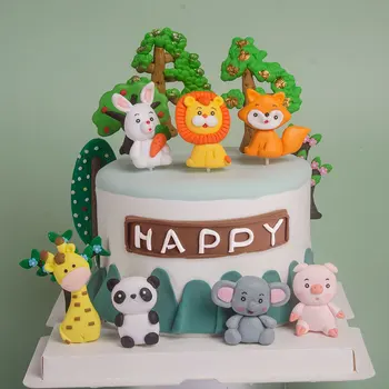 Jungla Desene animate Animale Toppers Tort de Leu Sălbatic Fox Elefant Moale de Lut Cupcake Decor Safari Copii Fericiți 1st Birthday Party Decor