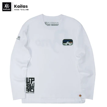 Kailas Sus Maneca Lunga T-shirt pentru Bărbați Toamna Și Iarna Cald Broderie de Imprimare Gât Rotund Simplu Moda Alpinism Cultură de Sus