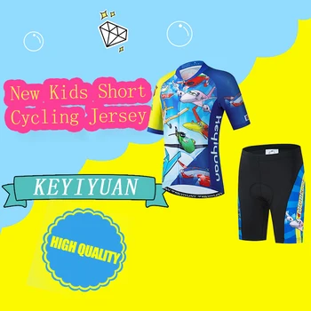 KEYIYUAN de Vară pentru Copii Ciclism Jersey Maneci Scurte Set de Biciclete Ciclism de Îmbrăcăminte pentru Copii MTB Haine Spumă Antișoc Gel Gâfâi Pad