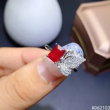 KJJEAXCMY fine bijuterii argint 925 incrustat naturale ruby Femei de lux personalitate fluture pătrat bijuterie inel de sprijin dete