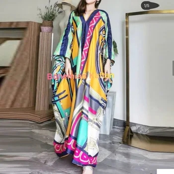 kuweit Blogger de Moda recomanda populare de mătase imprimate caftan maxi rochii lejere de plajă de vară boem rochie lunga pentru doamna
