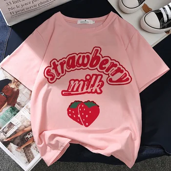 Lapte cu căpșuni Grafic de Imprimare T-shirt Femei Harajuku Estetice Roz Topuri Tricou Tricou 2021 Noua Moda de Vara Y2k Femei T Shirt