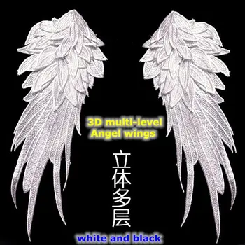 LASUI 40*16 cm / 27*13 cm negru și alb 3D Aripi de Înger aplicat pânză de Apă-solubil broderie Dantelă aplicatiile 0269